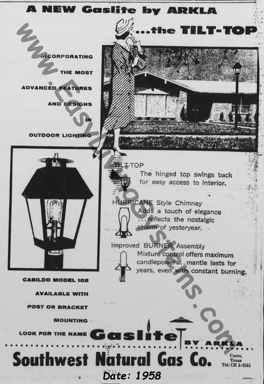 Arkla Gaslite Gas Lamp Ad 1958