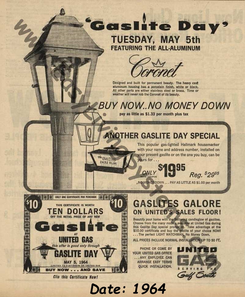 Arkla Gaslite Gas Lamp Ad 1964