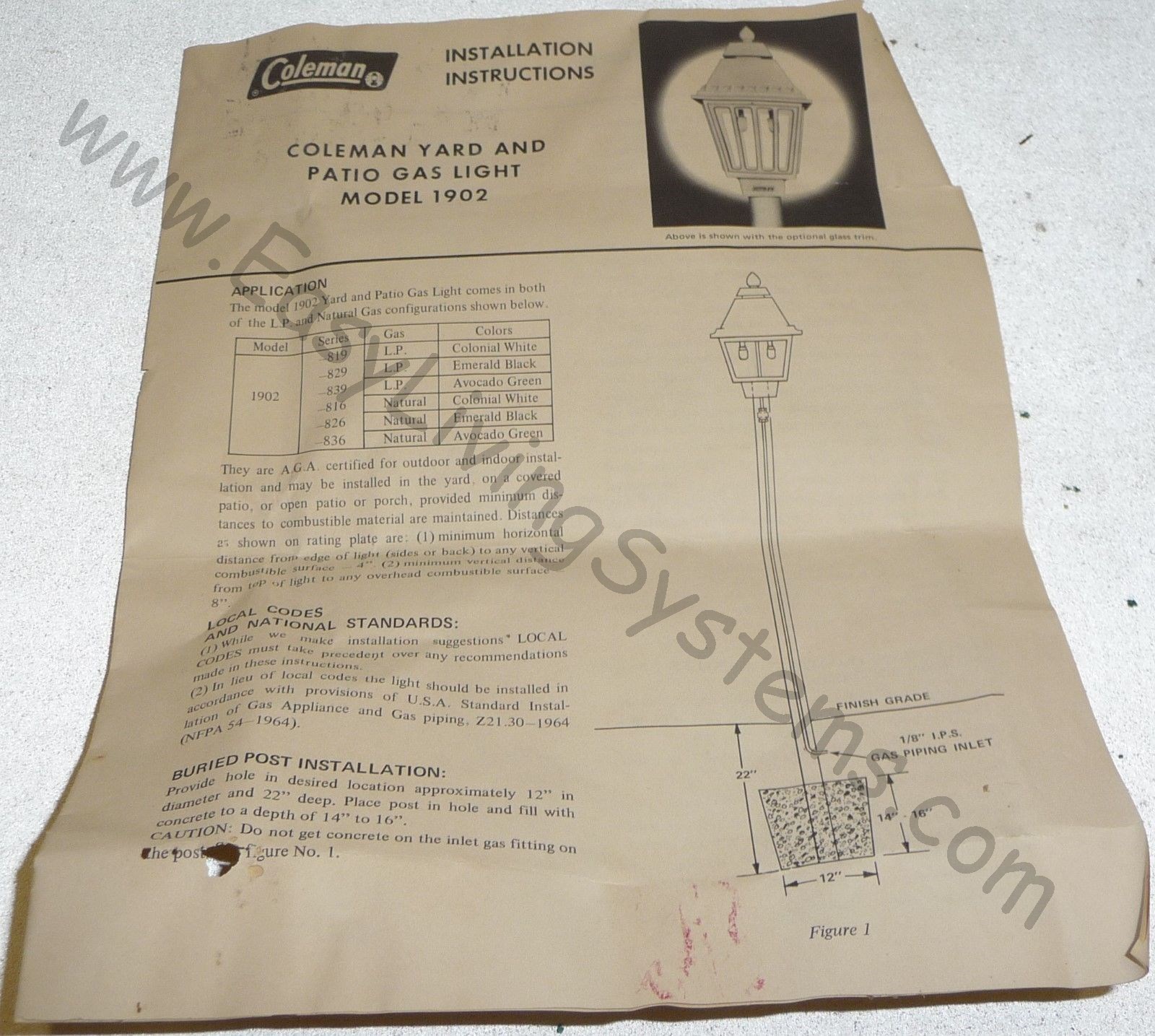 Coleman Yard and Patio Gas Lamp Instruction