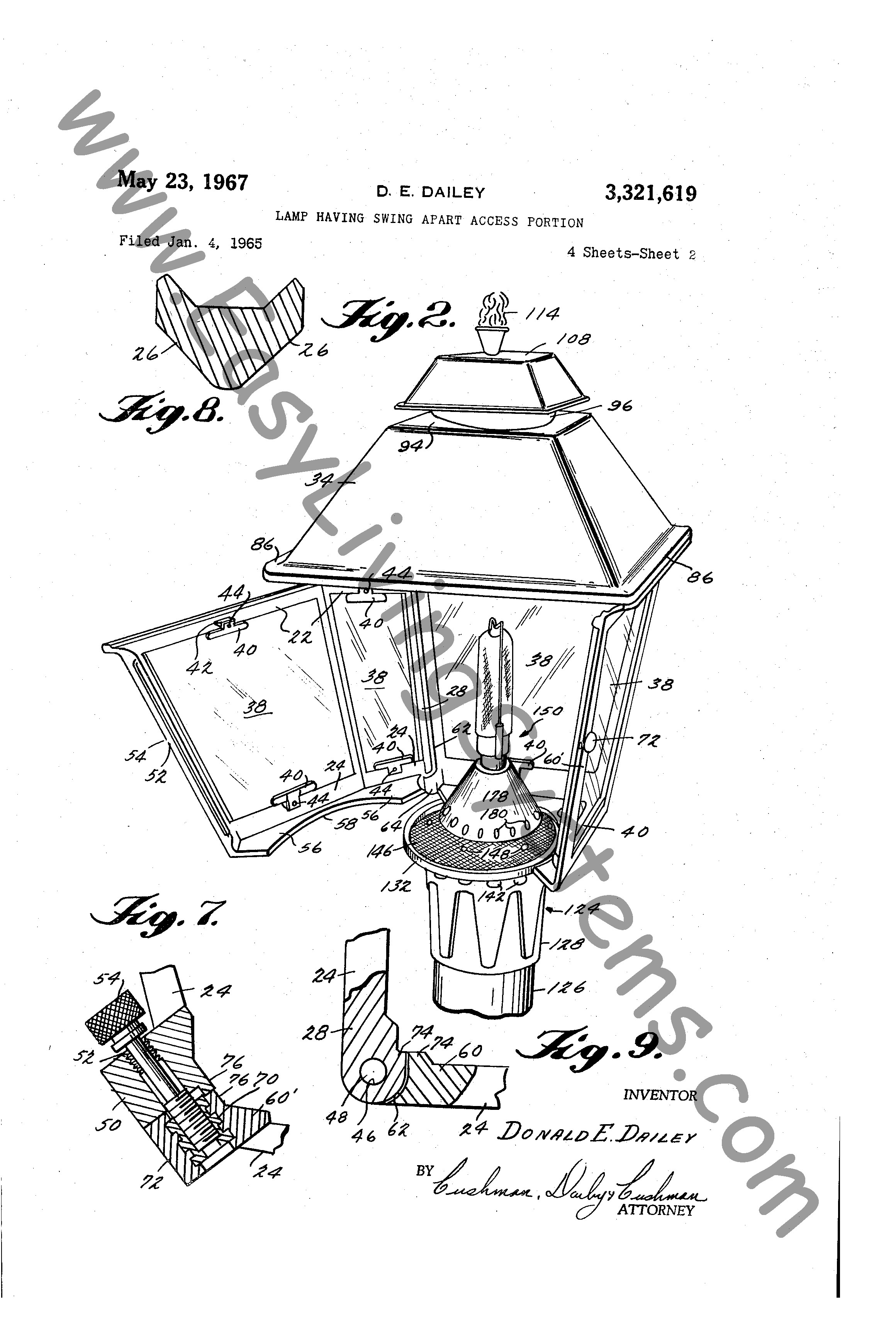 Arkla swing door gaslite lamp patent