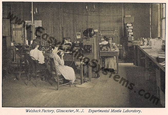 Welsbach factory experimental gas mantle laboratory room