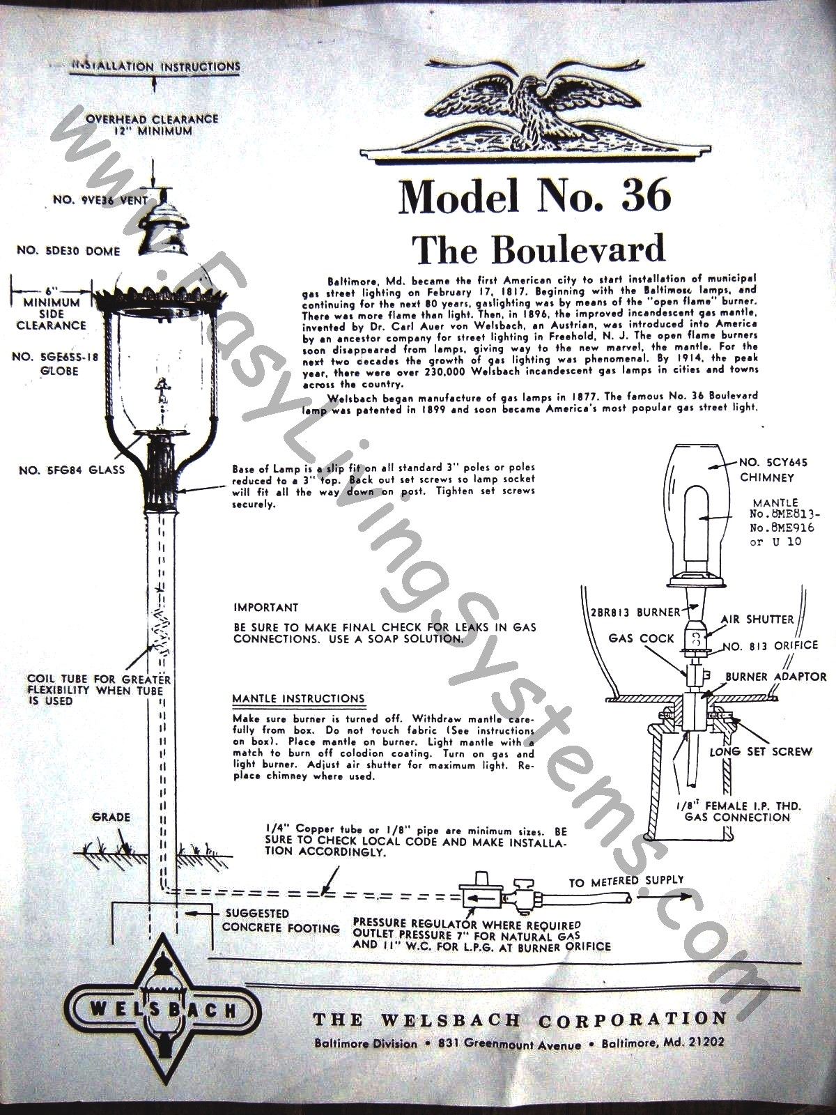 Welsbach 36 Boulevard Instructions