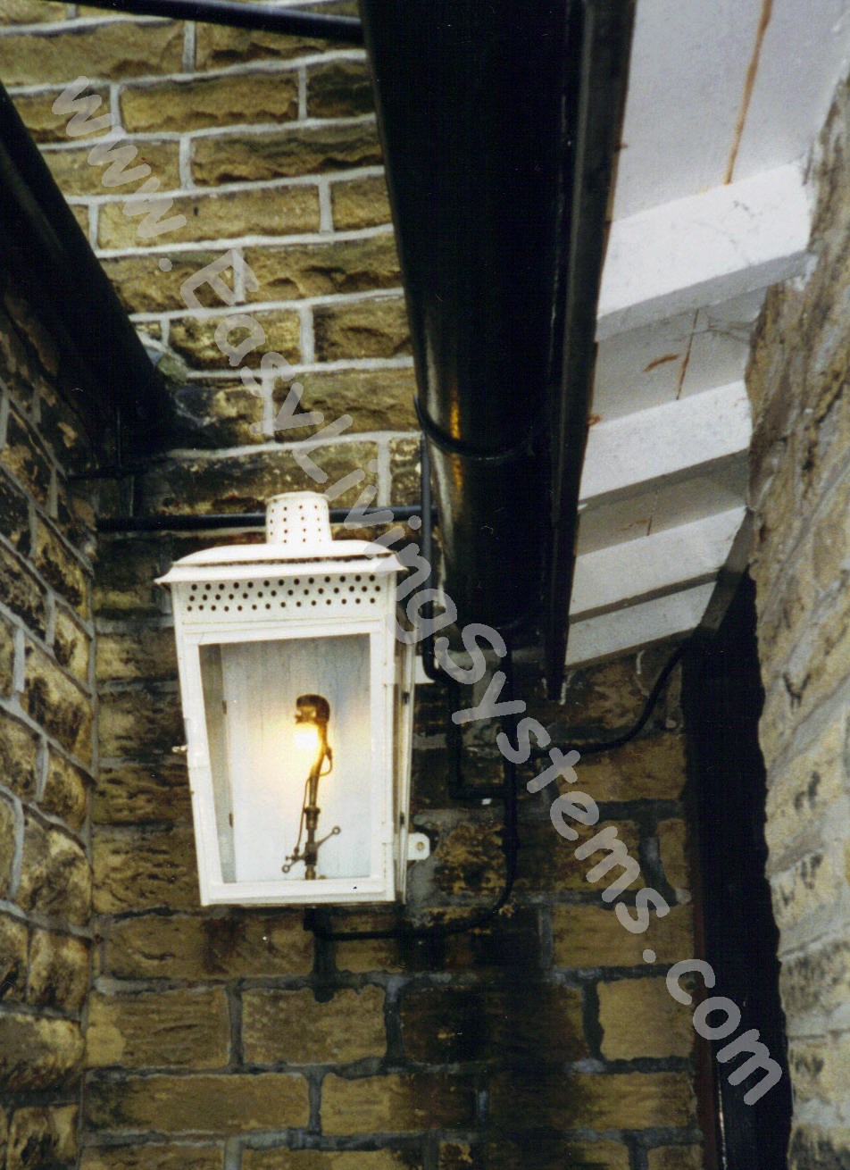 Wall mounted gas lamp at Oakworth Station Keighley and Worth Valley Railway