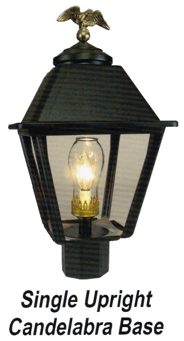 Gaslite single upright incandescent electric bulb burner